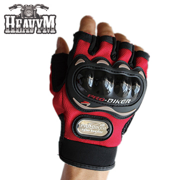 【品樂．HeavyM】Pro-Biker重機防滑防摔騎行半指手套(紅)