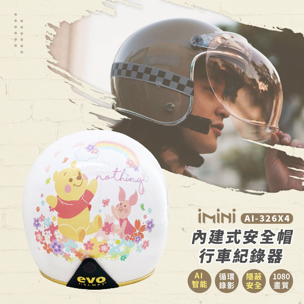 【iMiniDV】內建式安全帽行車記錄器 精裝 卡通授權 花維尼(機車用 1080P 清晰 記錄器 通勤)