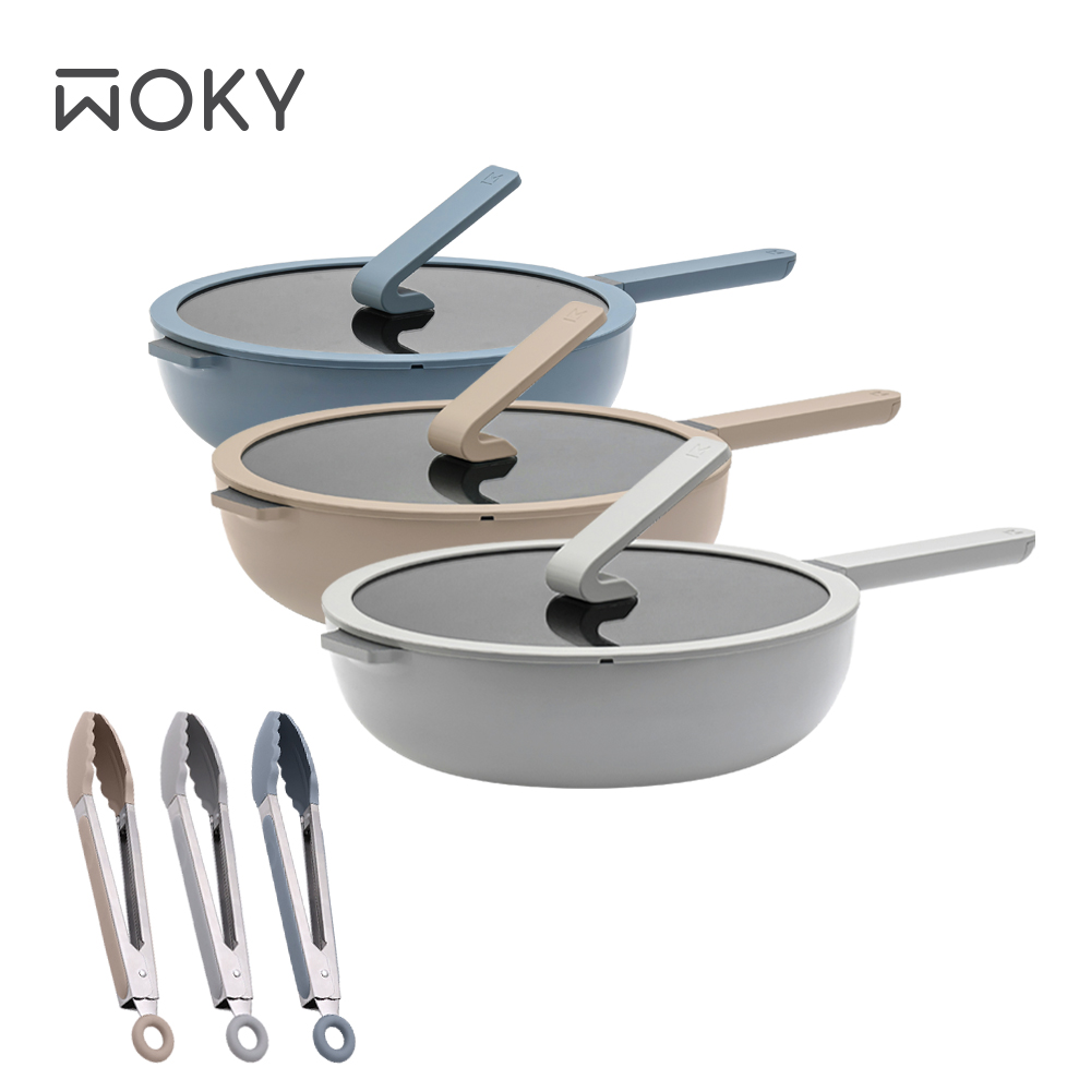【WOKY 沃廚】Ticera系列-哈哈鍋2.0 不沾深煎鍋28CM(含玻璃鍋蓋、贈萬用矽膠料理夾)