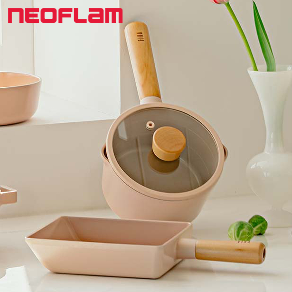 【NEOFLAM】FIKA 蜜桃粉 陶瓷塗層鍋具2件組 玉子燒+16cm單柄牛奶鍋