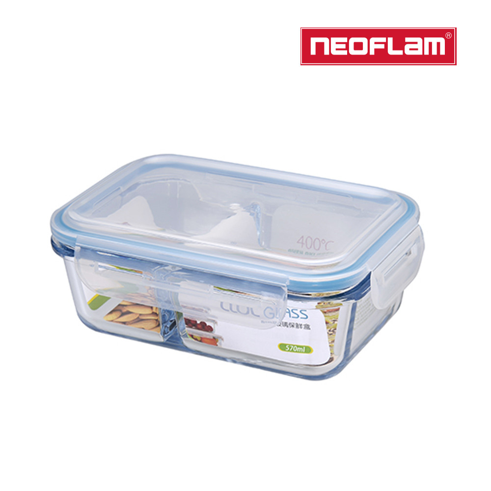NEOFLAM分隔耐熱玻璃保鮮盒 長方形-570ml