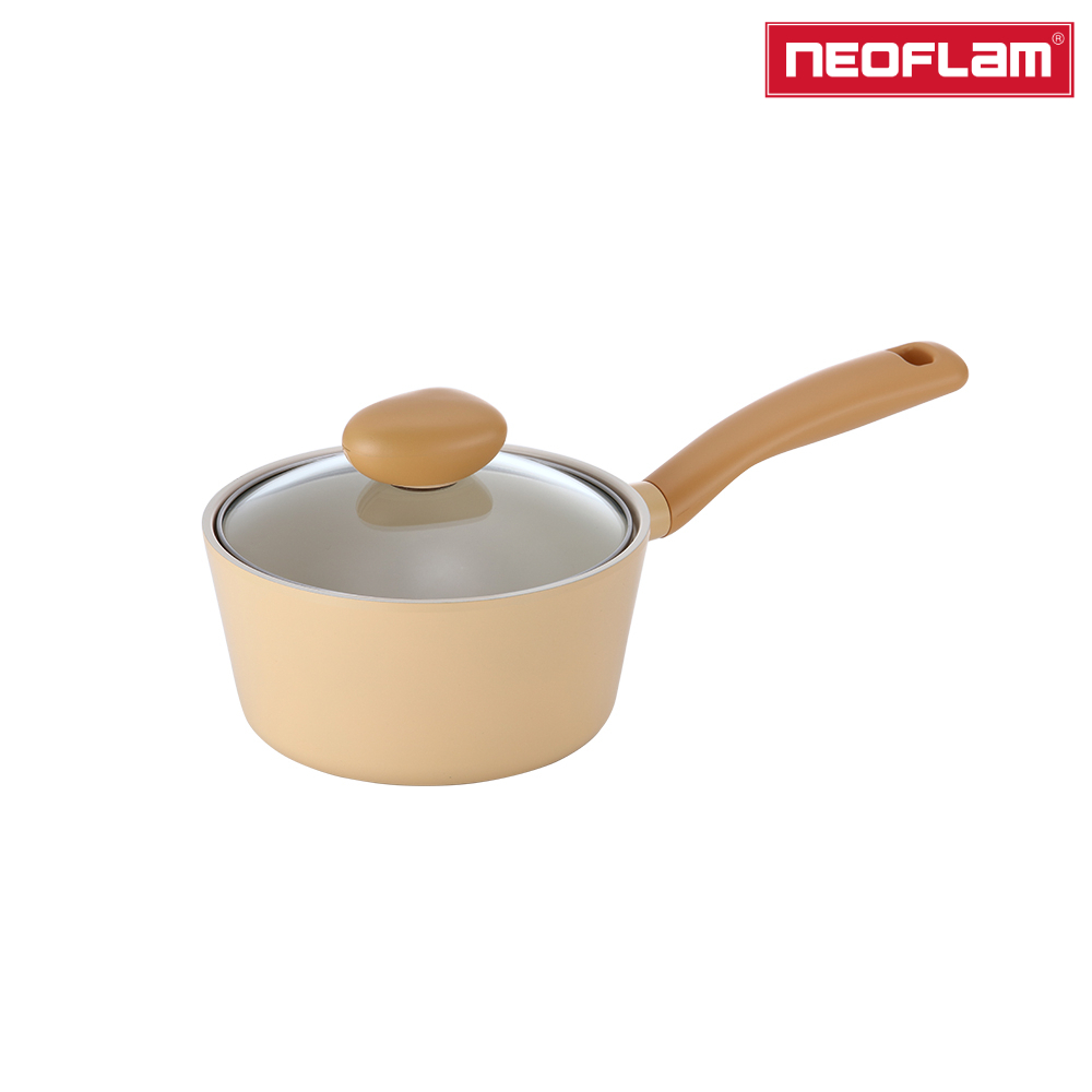 NEOFLAM Flan香草雪酪系列 18cm單柄湯鍋含玻璃蓋(IH適用/不挑爐具/可直火)
