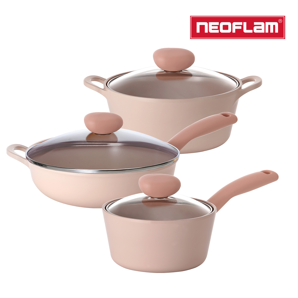 NEOFLAM Sherbet蜜桃雪酪系列鍋具3件組(湯鍋+單柄湯鍋+炒鍋)