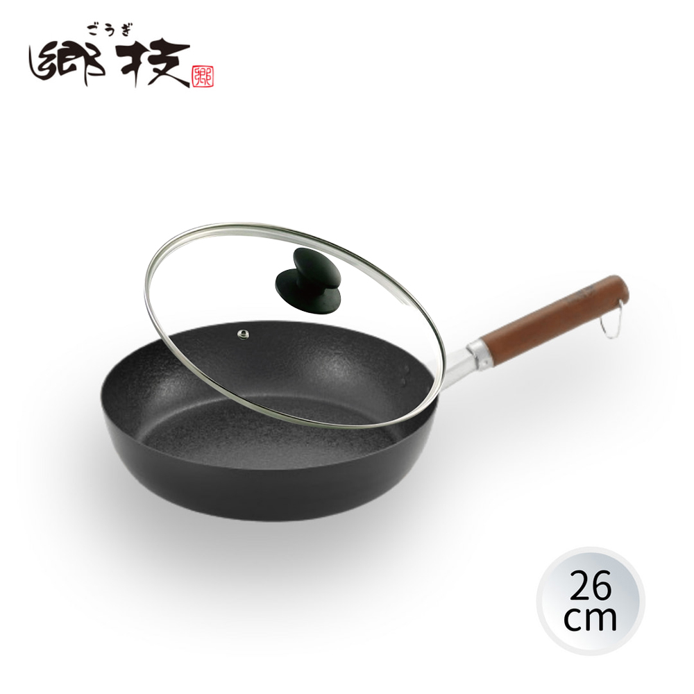 【YOSHIKAWA吉川鄉技】日本限定款職人木柄平底鍋26cm(送強化玻璃鍋蓋)YJ3332