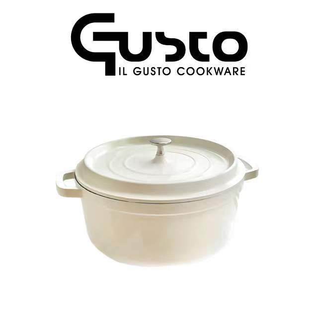 【GUSTO】5公升大容量26cm法式復古白超輕量壓鑄圓形燉鍋