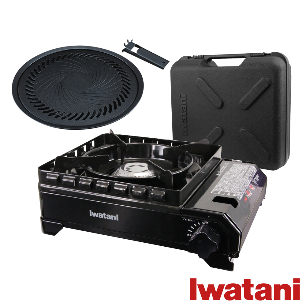 【日本巖谷Iwatani】戶外防風新黑武士磁式瓦斯爐-3.3kw-附外盒-日本製-搭贈燒肉不沾烤肉盤