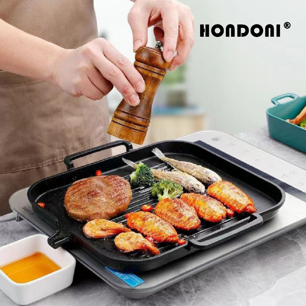 HONDONI 最新韓式麥飯石不沾烤盤 燒烤盤 煎烤盤 卡式爐電磁爐烤盤(贈BBQ全配)