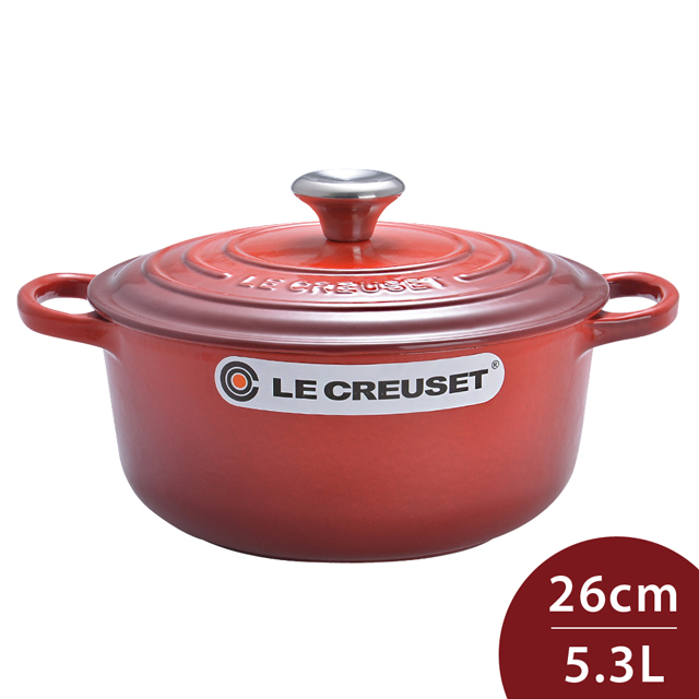 Le Creuset 琺瑯鑄鐵典藏圓鍋 26cm 5.3L 櫻桃紅 法國製