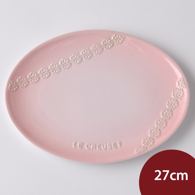 Le Creuset 蕾絲花恬系列橢圓盤 餐盤 點心盤 盛菜盤 27cm 貝殼粉