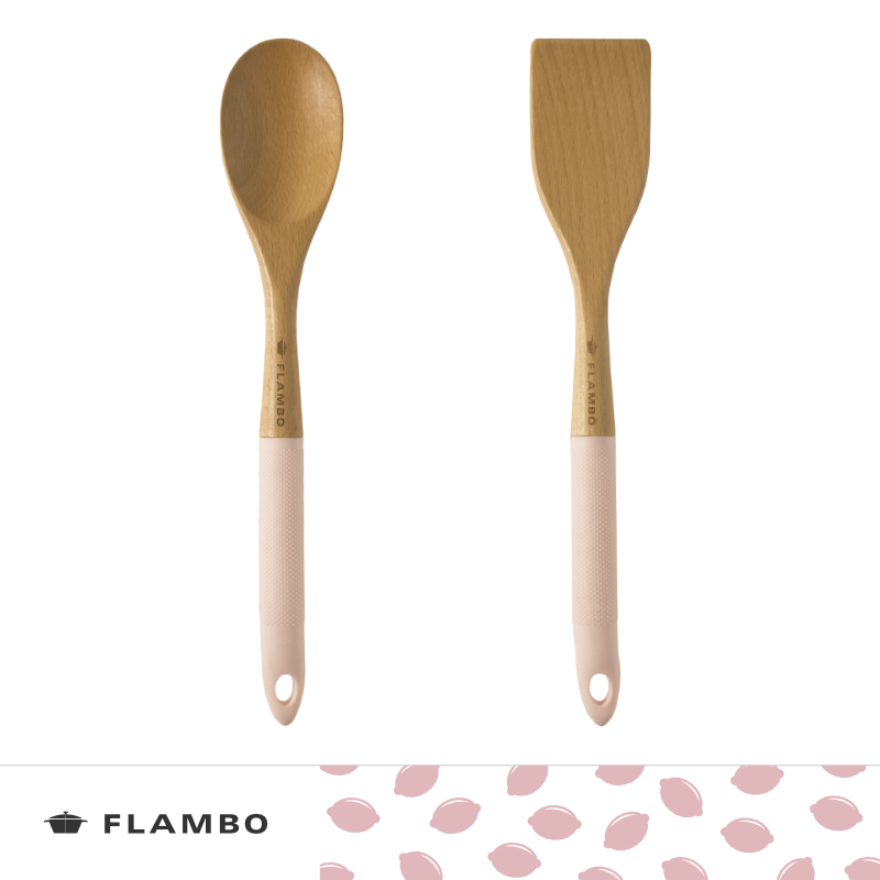 富蘭鍋 FLAMBO 櫸木料理匙鏟組-玫瑰晶(櫸木料理配件二入組)