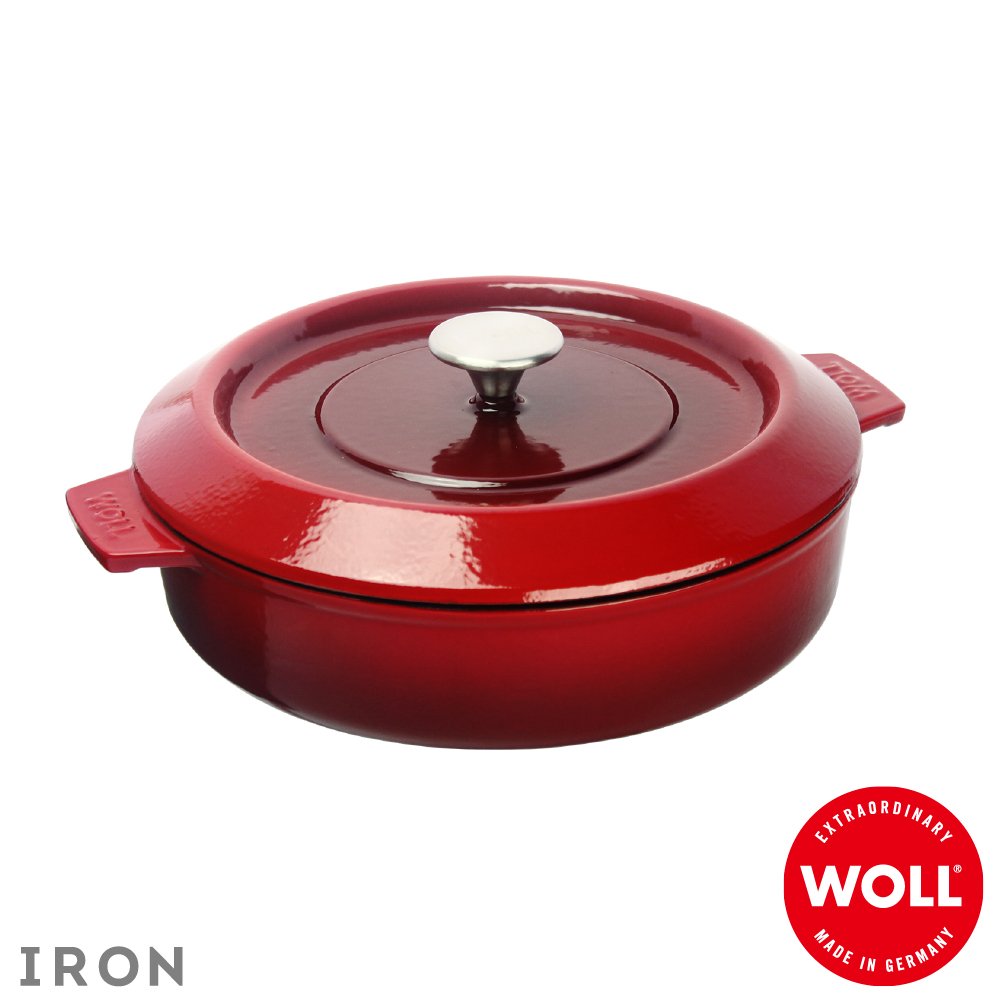 《WOLL》德國歐爾IRON 淺型琺瑯鑄鐵鍋28cm_紅