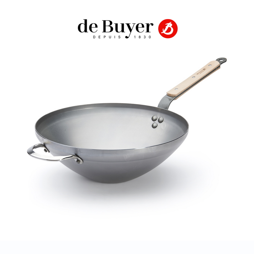 de Buyer法國畢耶 原礦木柄系列 單柄單耳中華炒鍋32cm
