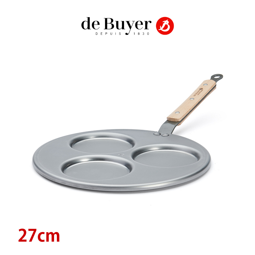 de Buyer 法國畢耶 原礦蜂蠟系列 櫸木柄3格鬆餅鍋27cm