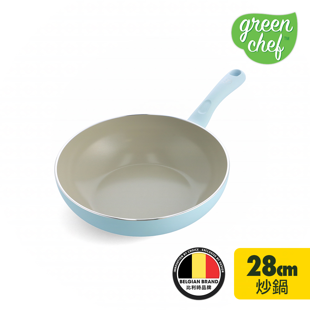 【GreenChef】Sandstone系列28cm不沾鍋炒鍋(粉彩藍)(不挑爐具,IH爐適用)