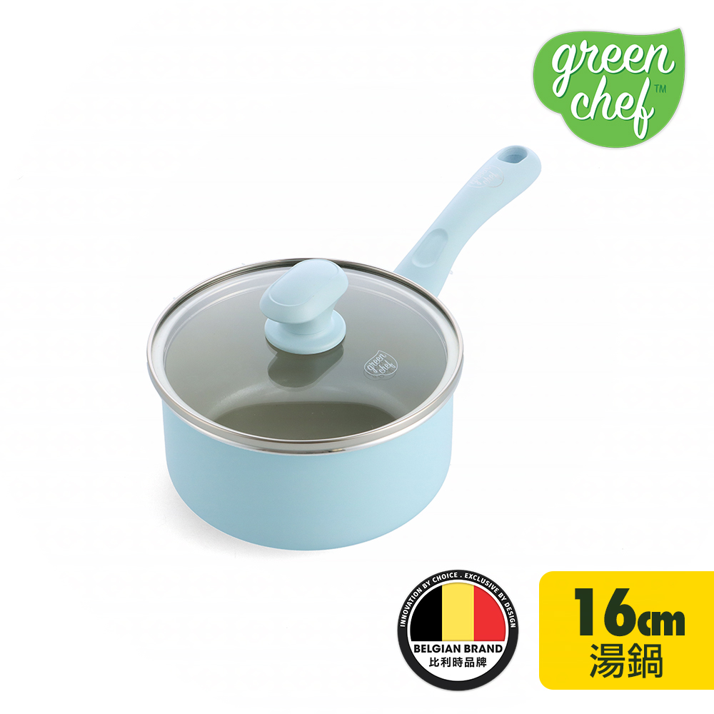 【GreenChef】Sandstone系列16cm不沾鍋單柄湯鍋(粉彩藍)(加蓋)(不挑爐具,IH爐適用)
