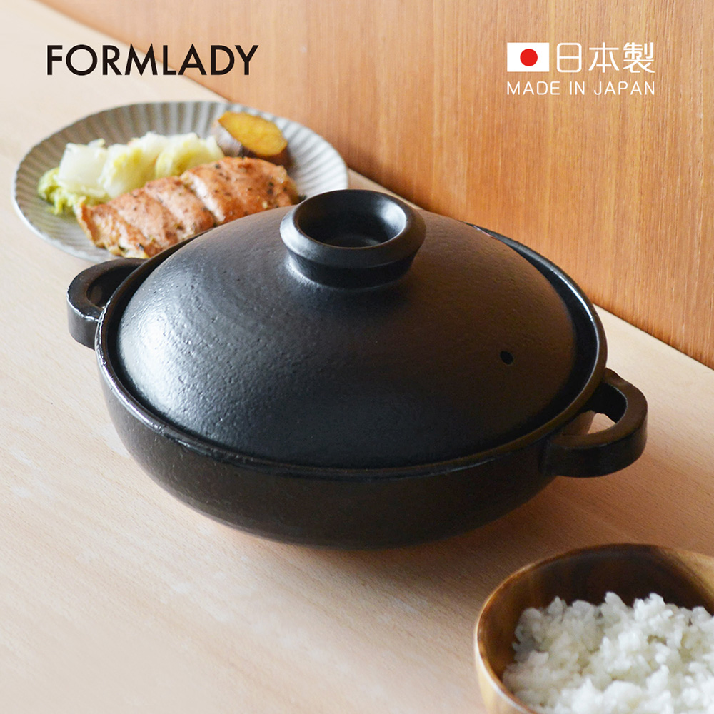 【日本FORMLADY】日製萬古燒淺型雙耳燉煮土鍋-1.5L