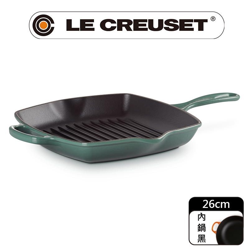 LE CREUSET-典藏琺瑯鑄鐵鍋單耳單柄方烤盤26cm (綠光森林)