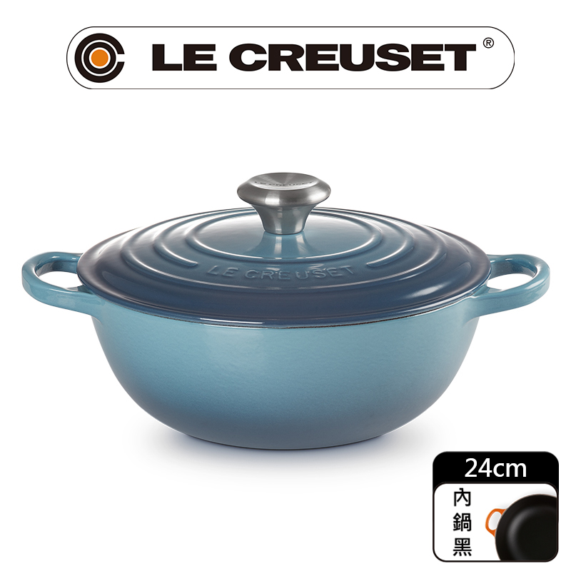 LE CREUSET-典藏琺瑯鑄鐵鍋媽咪鍋 24cm(水手藍-鋼頭-內鍋黑)