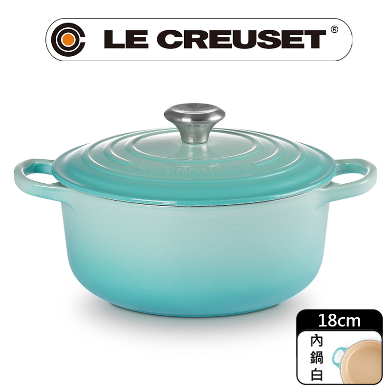 LE CREUSET-典藏琺瑯鑄鐵鍋圓鍋 18cm (薄荷綠-鋼頭-內鍋白)