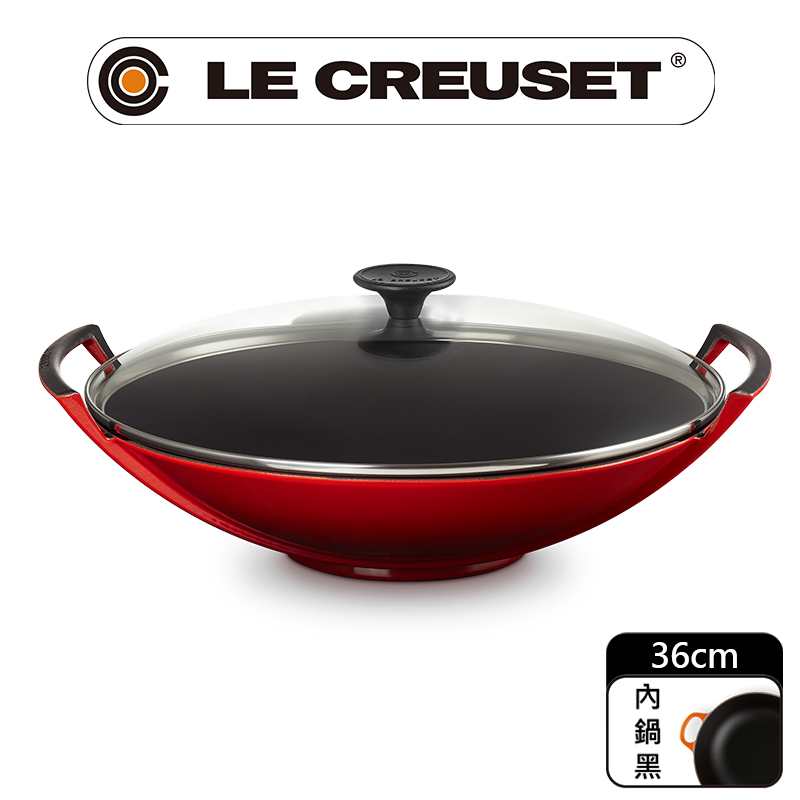 LE CREUSET-琺瑯鑄鐵鍋中式炒鍋36cm (櫻桃紅-電木頭-內鍋黑)