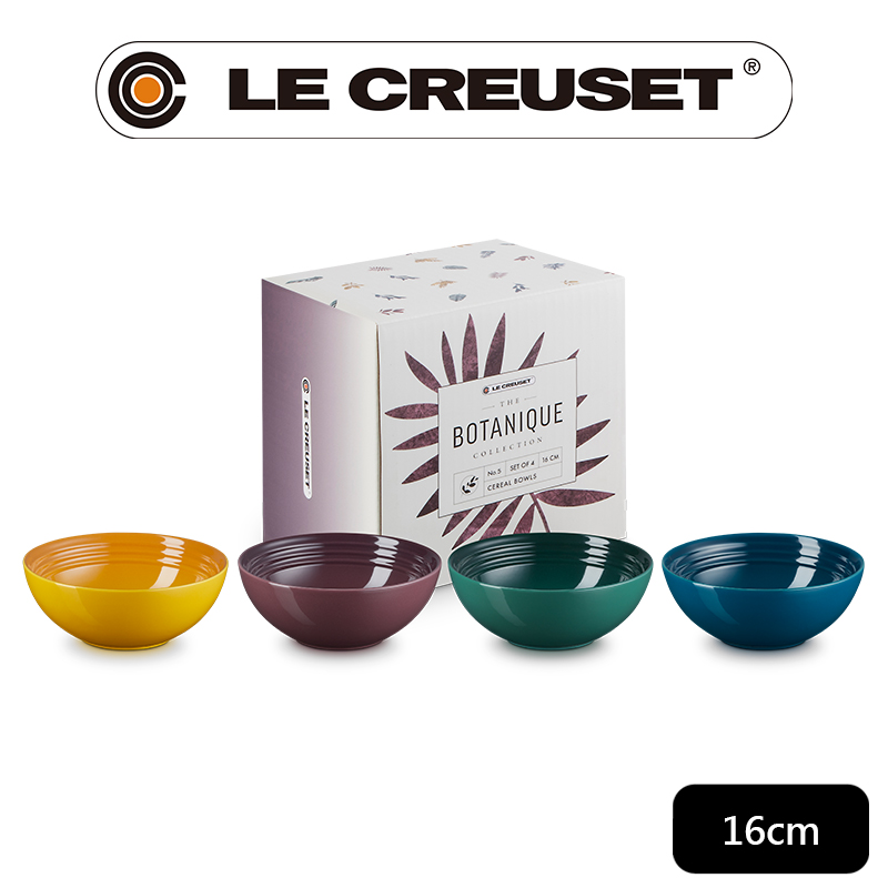 LE CREUSET-綠境花園系列-瓷器早餐穀片碗16cm - 4入組 (湖水藍/綠光森林/無花果/杏桃黃)