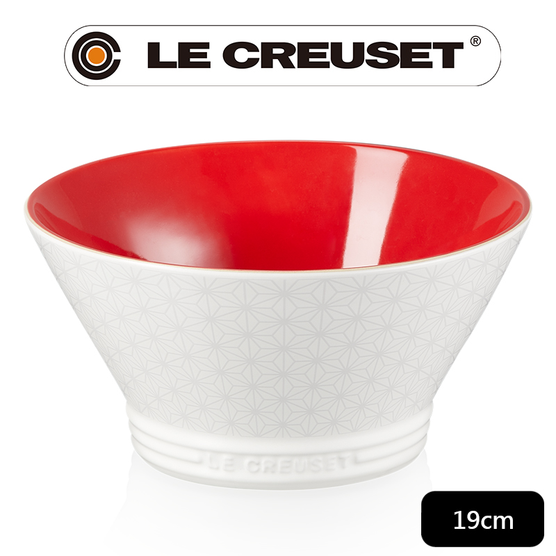 LE CREUSET-新采和風系列-瓷器日式圖騰麵碗19cm (櫻桃紅)