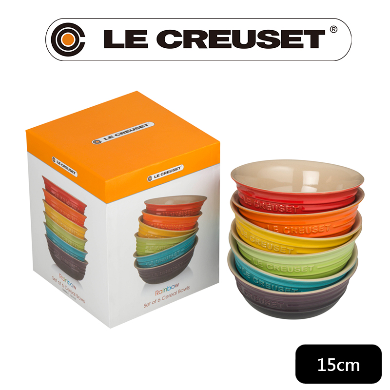 LE CREUSET-瓷器早餐穀片碗組15cm-6入 (彩虹)