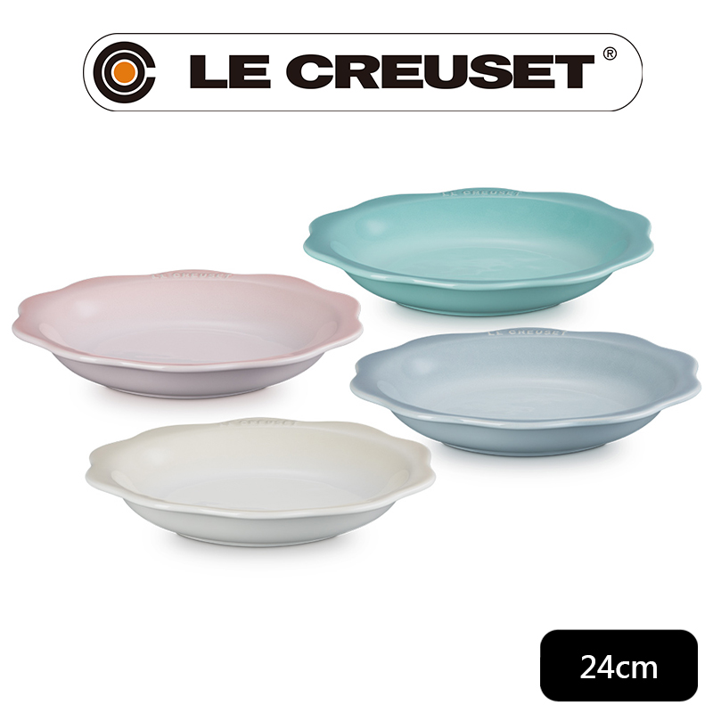 LE CREUSET-瓷器蕾絲花語系列深圓盤 24cm (蛋白霜/銀灰藍/悠然綠/貝殼粉)