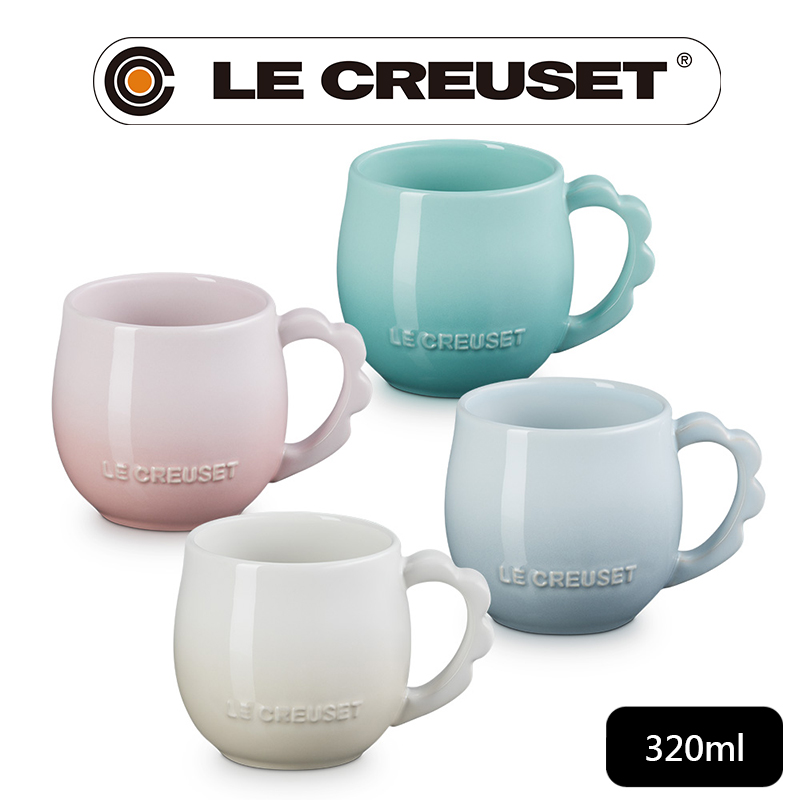 LE CREUSET-瓷器蕾絲花語系列馬克杯320ml (蛋白霜/銀灰藍/悠然綠/貝殼粉)