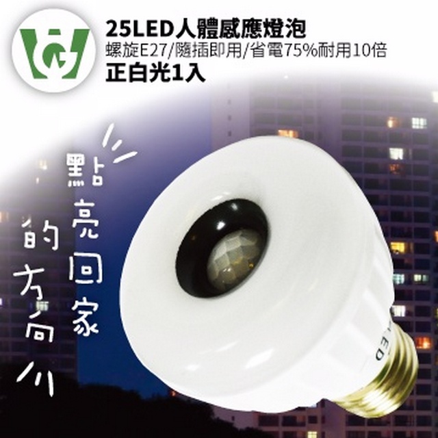 25LED晶片式綠能抗漲甜甜圈型感應燈泡(螺旋型)(正白光)
