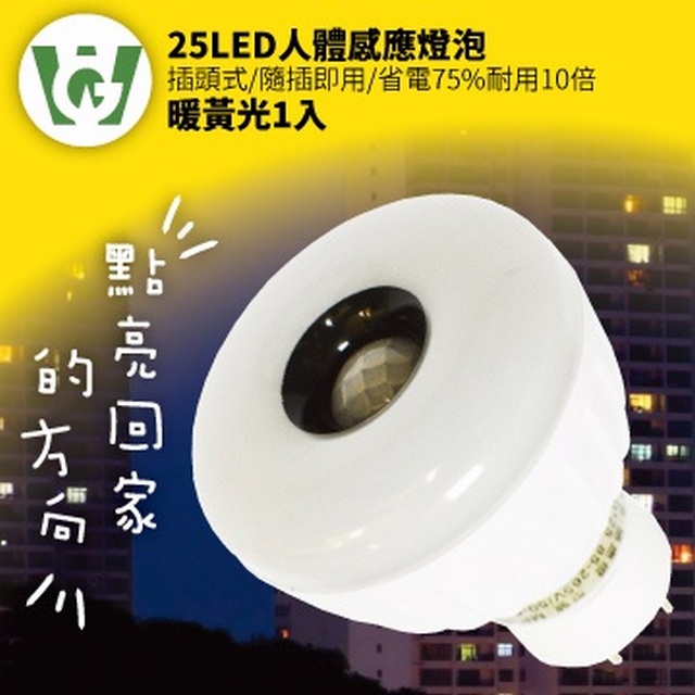 25LED晶片式綠能抗漲甜甜圈型感應燈泡(插頭型)(暖黃光)