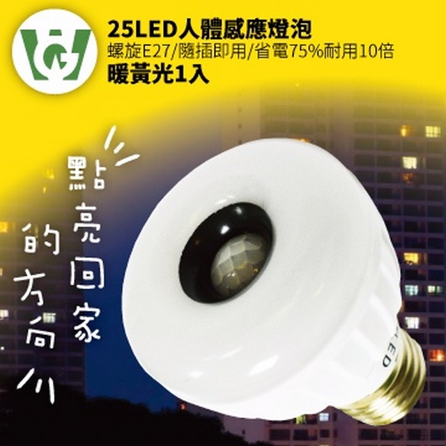 25LED晶片式綠能抗漲甜甜圈型感應燈泡(螺旋型)(暖黃光)