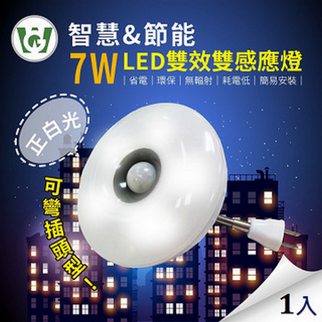 7W LED 雙效雙感應燈(可彎插頭型)(正白光)