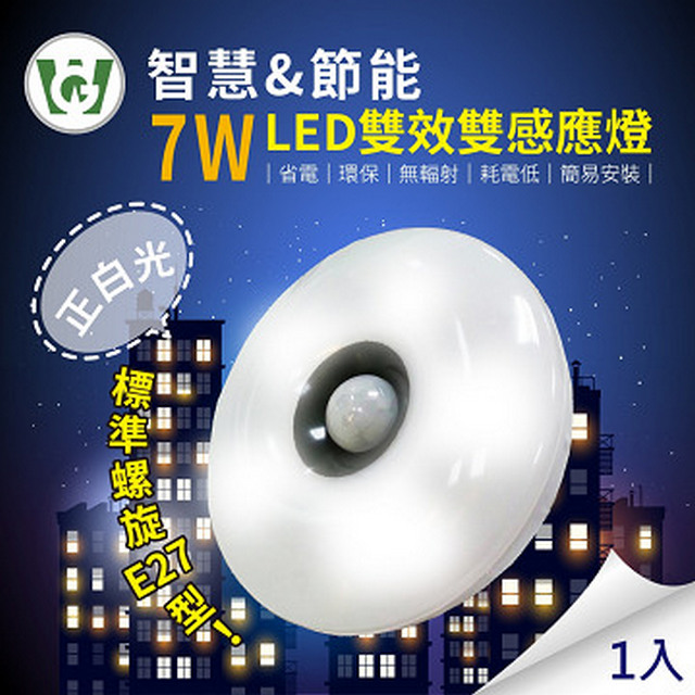 7W LED 雙效雙感應燈(標準螺旋型)(正白光)