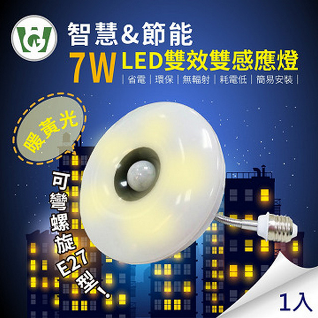 7W LED 雙效雙感應燈(可彎螺旋型)(暖黃光)