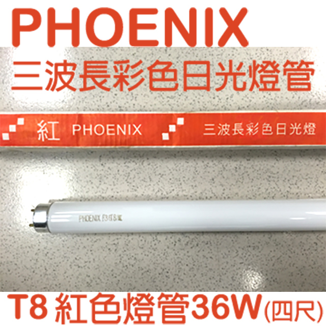 PHOENIX 鳳凰三波長彩色日光燈 (紅光) T8四尺直管36W - 25入/箱