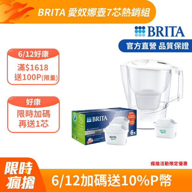 【德國BRITA官方】Aluna 3.5L愛奴娜濾水壺+MAXTRA PRO去水垢專家濾芯6入(共1壺7芯)