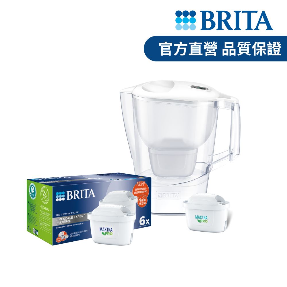 【德國BRITA官方】Aluna 3.5L愛奴娜濾水壺+MAXTRA PRO去水垢專家濾芯6入(共1壺7芯)