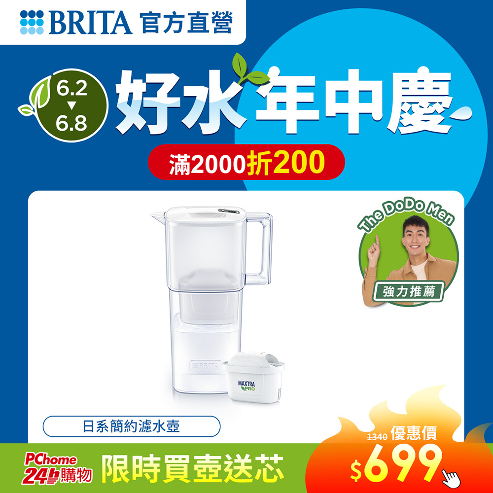 【德國BRITA官方】日系簡約濾水壺2.2L (內含1入MAXTRA PRO純淨全效型濾芯)