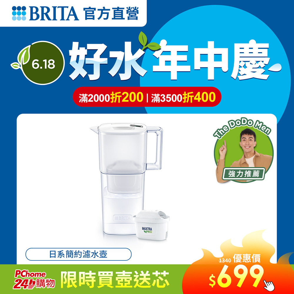 【德國BRITA官方】日系簡約濾水壺2.2L (內含1入MAXTRA PRO純淨全效型濾芯)