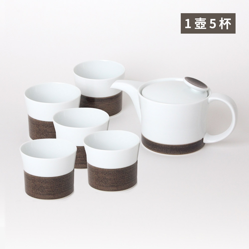 【WUZ屋子】日本 白山陶器 麻紋 1壺5杯組-咖啡