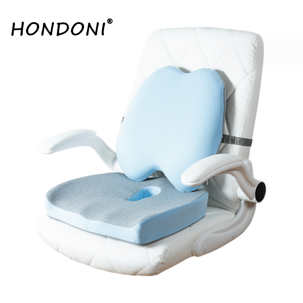 【HONDONI】新款5D護腰記憶靠墊加坐墊(天空藍M9-BL PLUS)