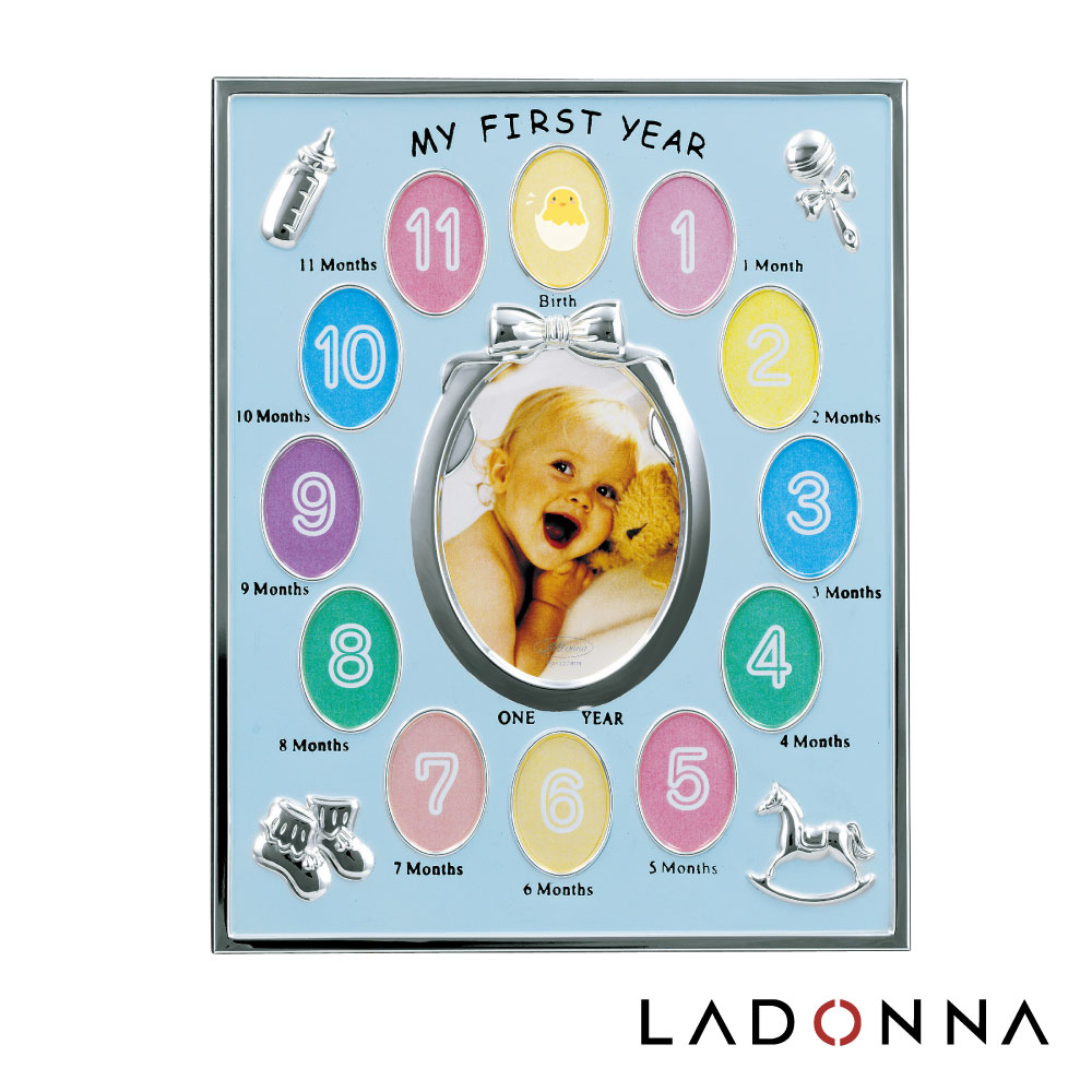 日本 LADONNA Baby 週歲成長記錄相框-粉藍 MB21-130-BL