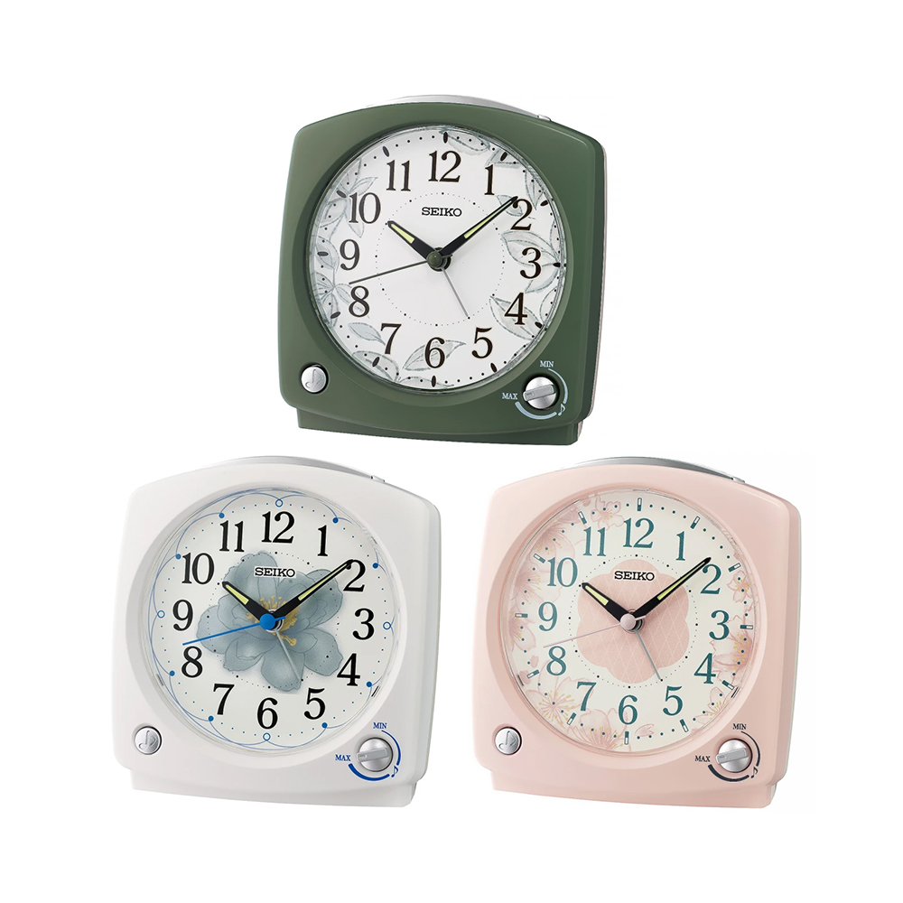 【SEIKO 精工】典雅花草 防貪睡鬧鐘 方形時鐘 QHP012(滑動式靜音秒針 三種鬧鈴聲)