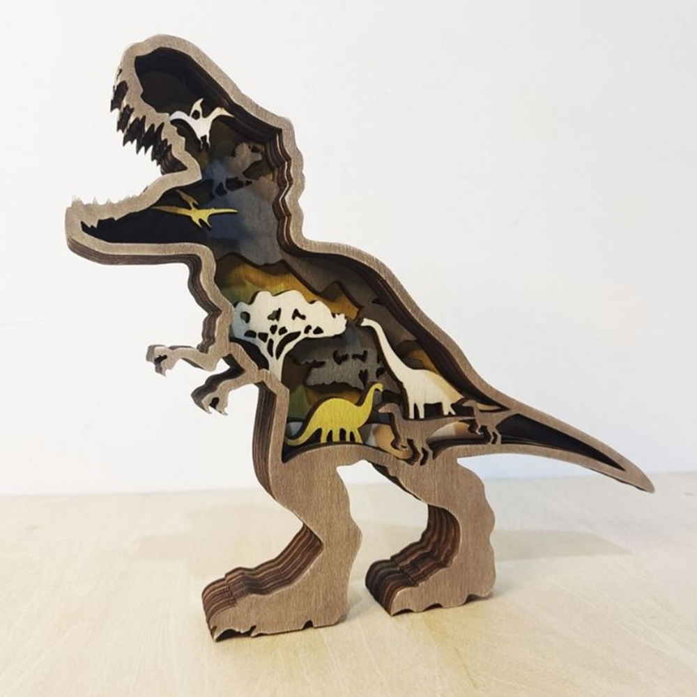 創意動物造型木質雕桌面擺飾工藝品(無燈串)-暴龍