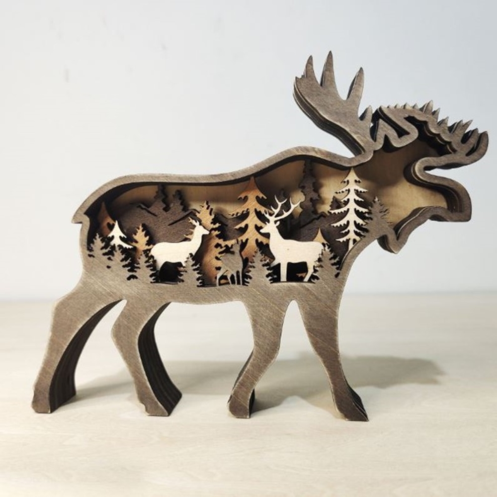 創意動物造型木質雕桌面擺飾工藝品(無燈串)-鹿