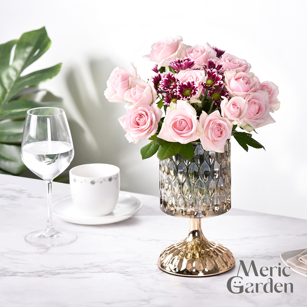 【Meric Garden】法式奢華璀璨水晶玻璃仿真花藝組/裝飾花瓶/桌面擺飾