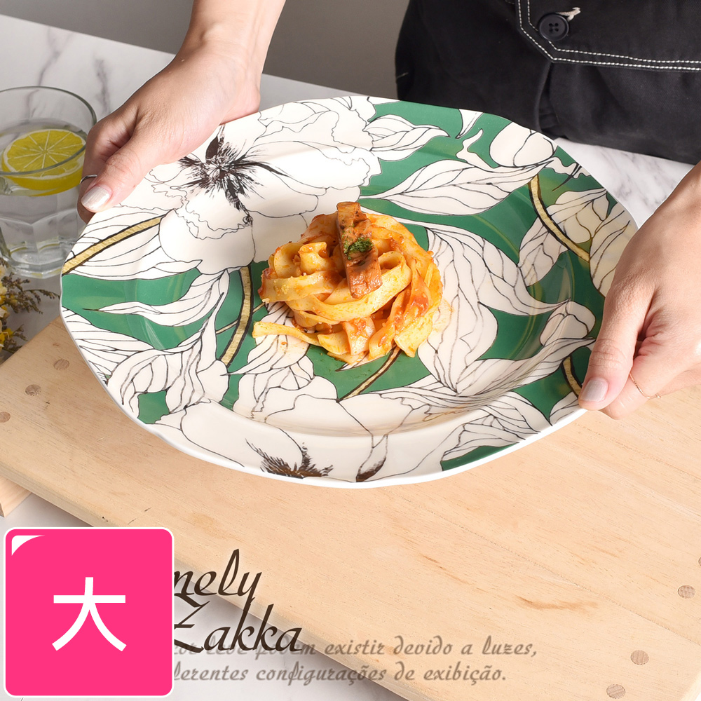 【Homely Zakka】北歐輕奢風春花卉陶瓷餐具/牛排盤/西餐盤_大圓平盤27cm