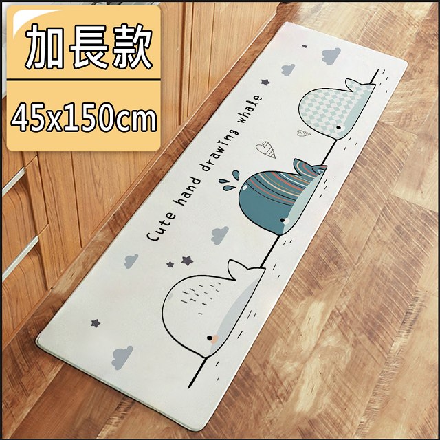 【半島良品】 加長款/防水防滑皮革地墊45*150-手繪鯨魚