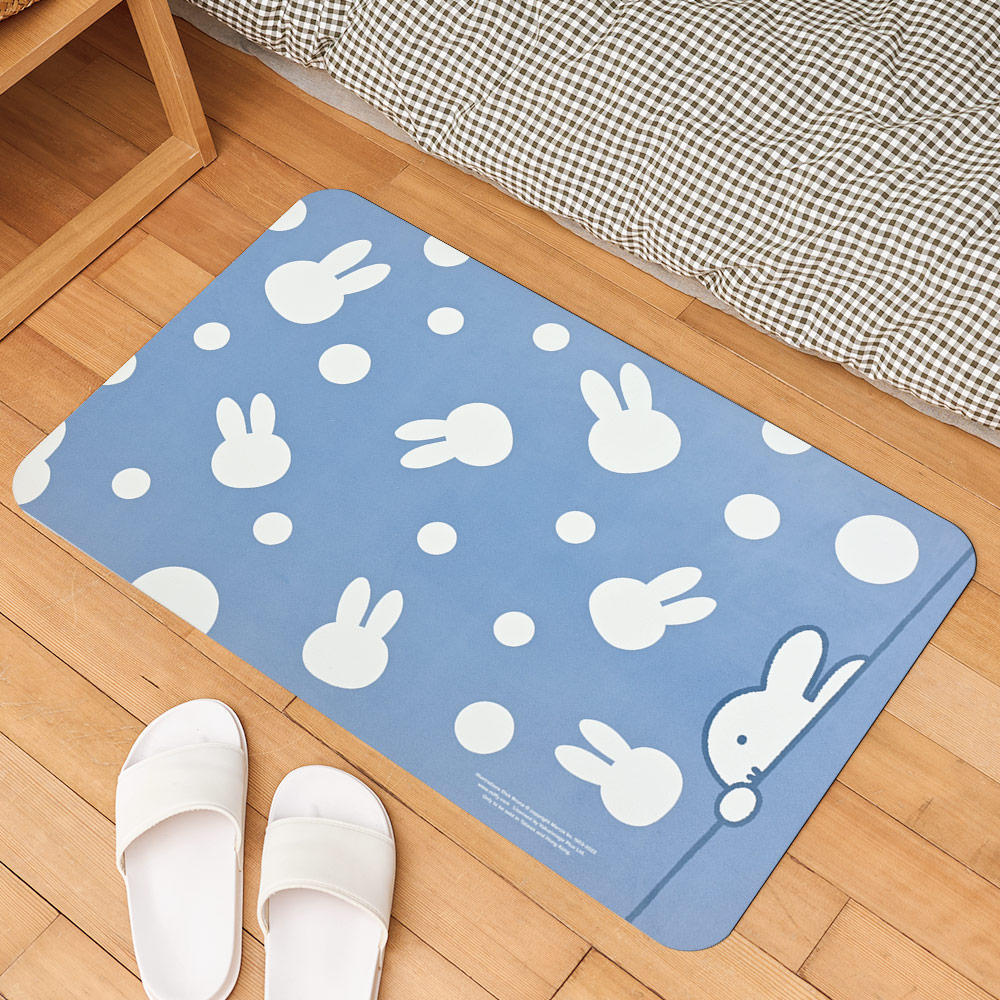 【Miffy米飛】 軟式珪藻土織物地墊 藍底躲貓貓/歡樂共舞 (60x40cm)
